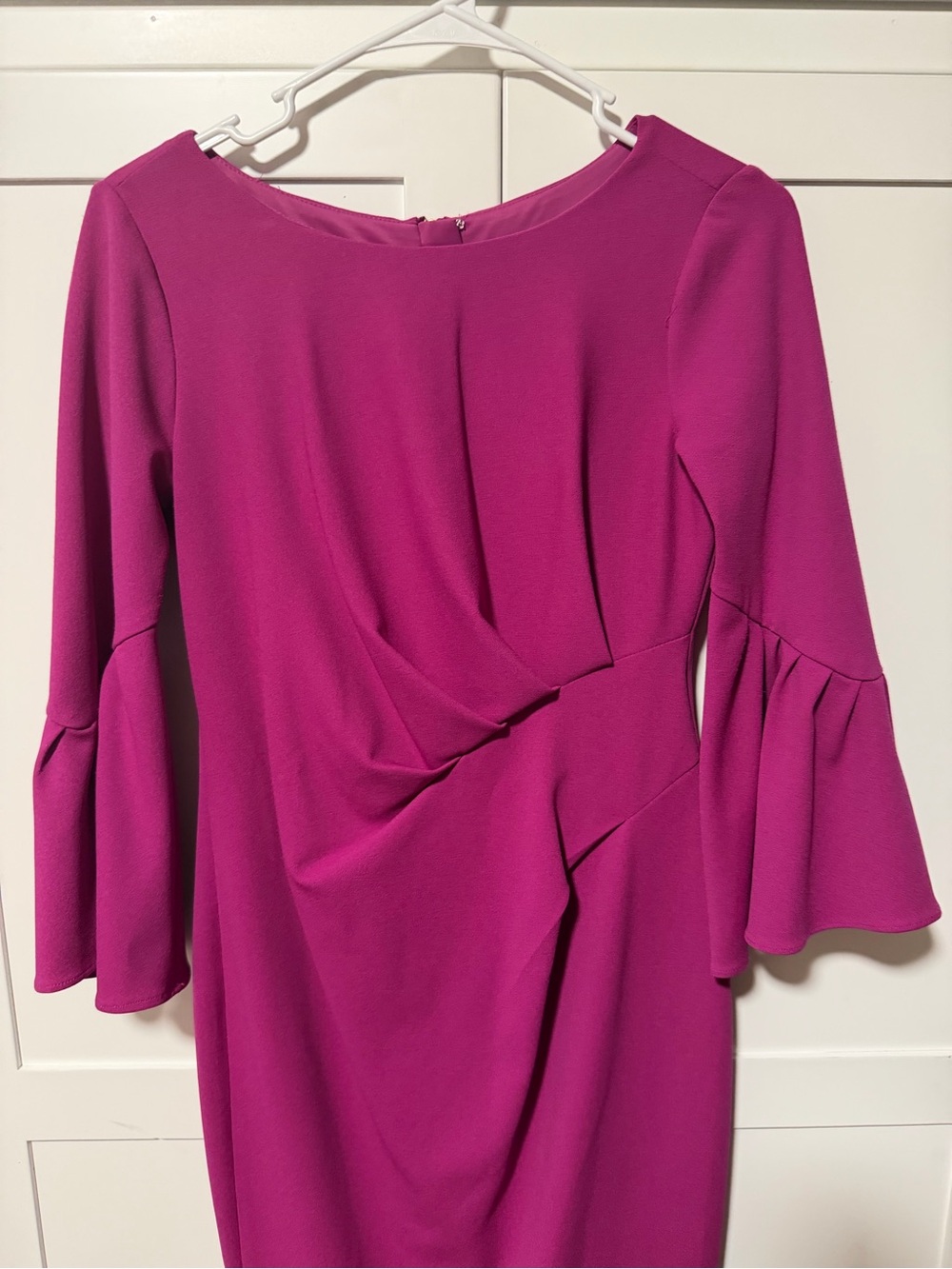 Adrianna Papell Pink Sheath Dress with  Long Bell Sleeves